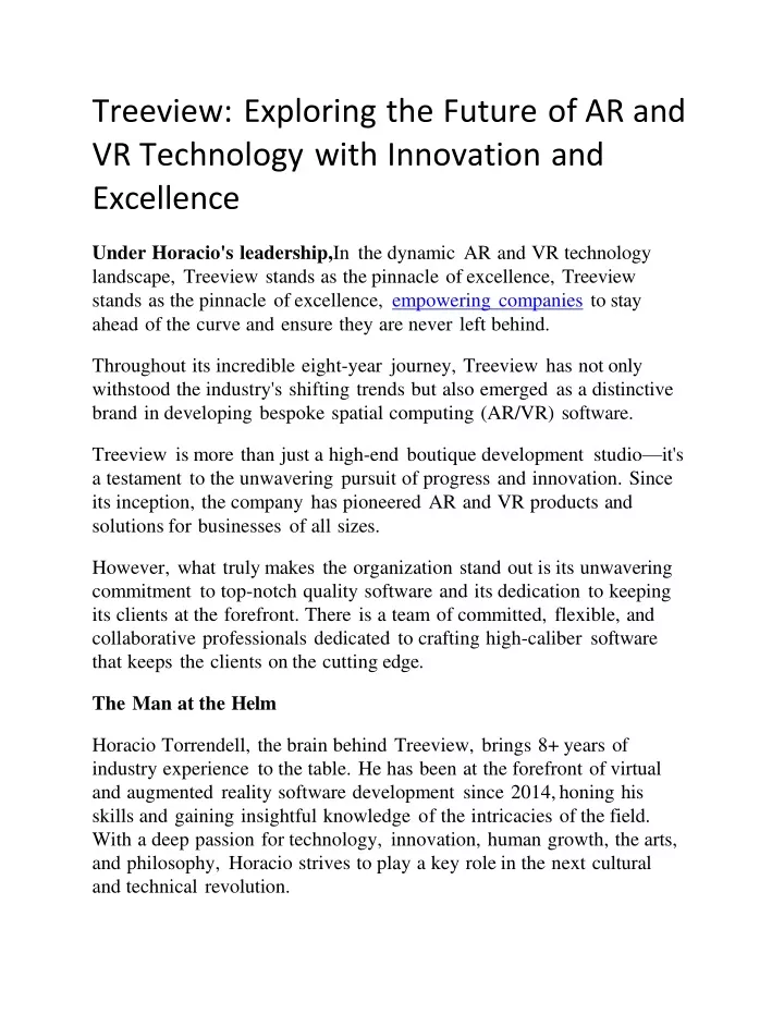 treeview exploring the future of ar and vr technology with innovation and excellence