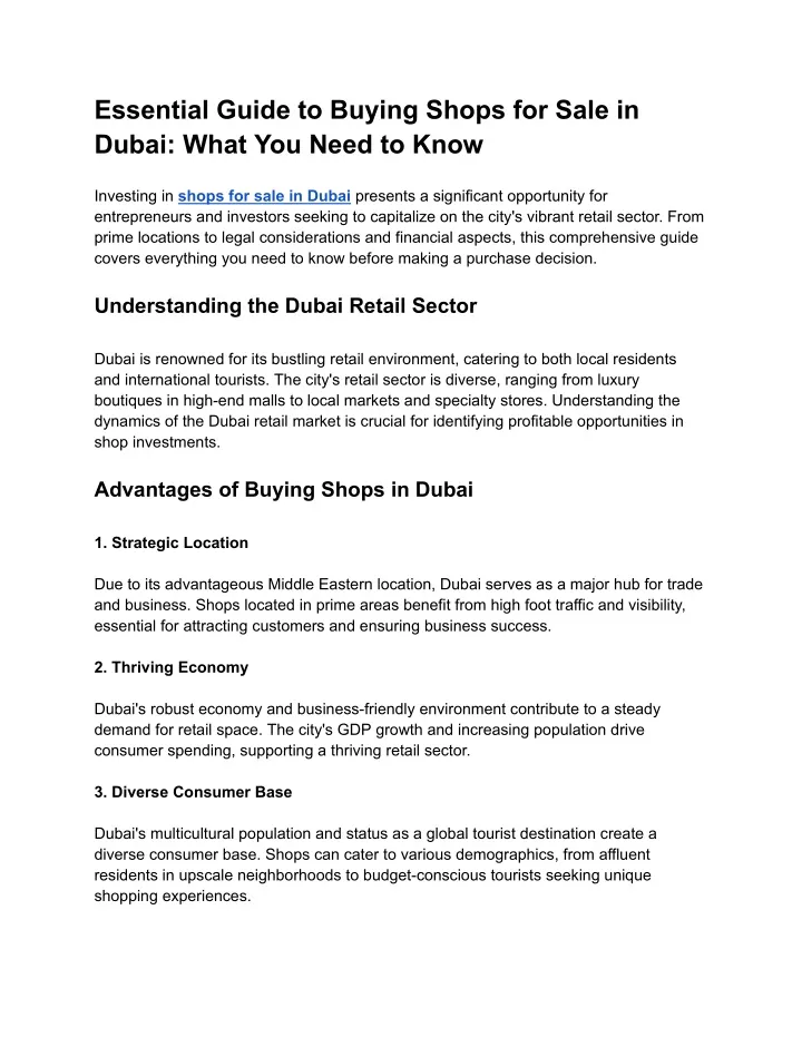 essential guide to buying shops for sale in dubai