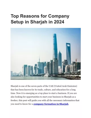 Top Reasons for Company Setup in Sharjah in 2024