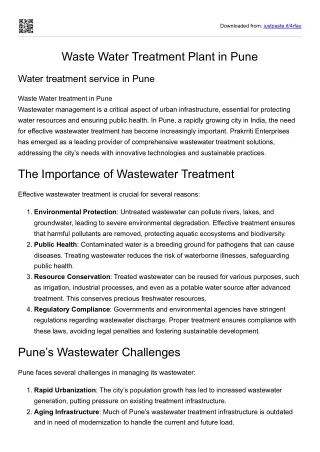 Waste Water Treatment Plant in Pune