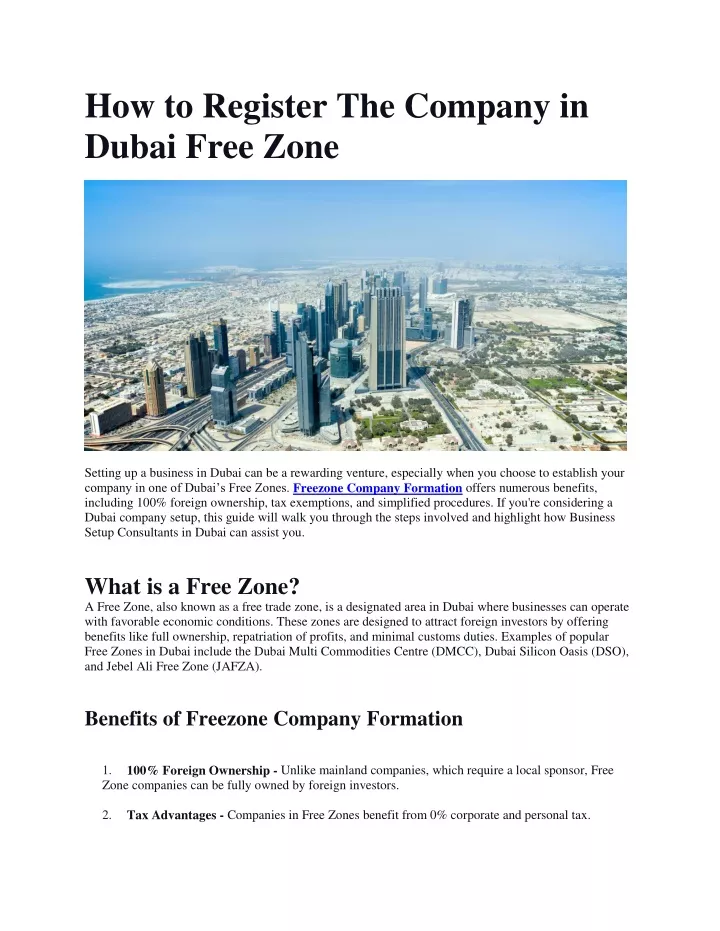 how to register the company in dubai free zone