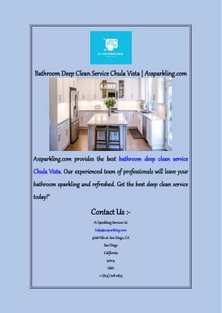 Bathroom Deep Clean Service Chula Vista  A1sparkling com