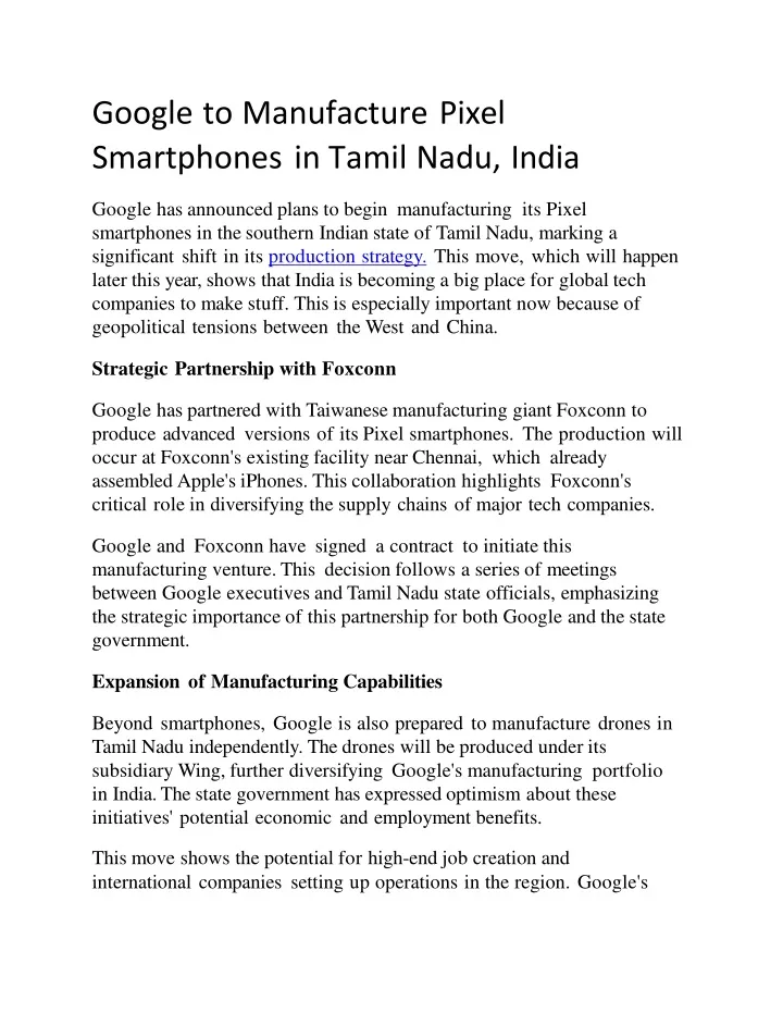 google to manufacture pixel smartphones in tamil nadu india