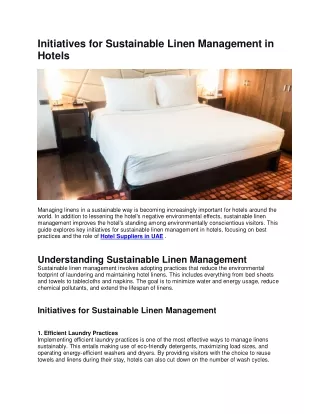 Initiatives for Sustainable Linen Management in Hotels