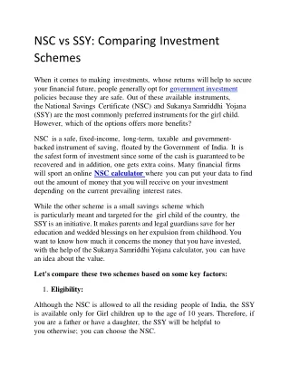 NSC vs SSY: Comparing Investment Schemes