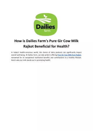 How is Dailies Farm's Pure Gir Cow Milk Rajkot Beneficial for Health?