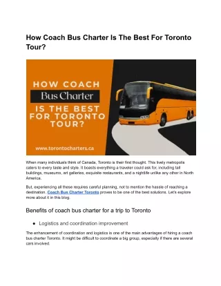 How Coach Bus Charter Is The Best For Toronto Tour