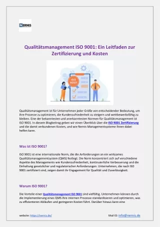 Qualitätsmanagement ISO 9001 - Nernis Management systeme