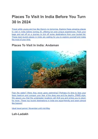 Places To Visit In India Before You Turn 30 In 2024