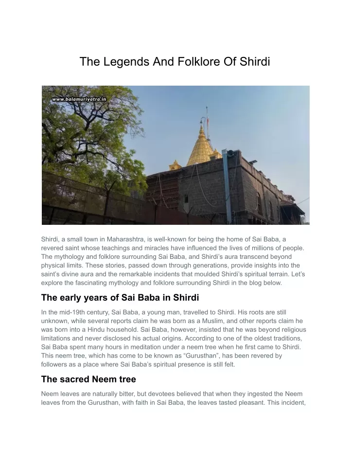 the legends and folklore of shirdi