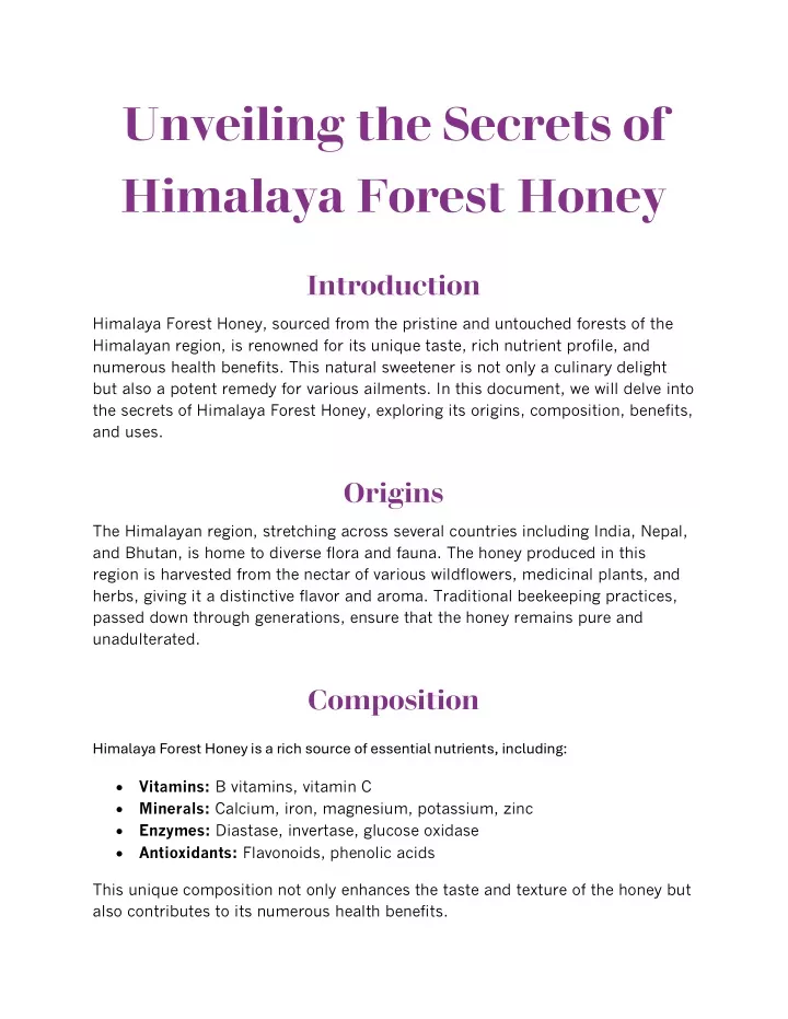 unveiling the secrets of himalaya forest honey