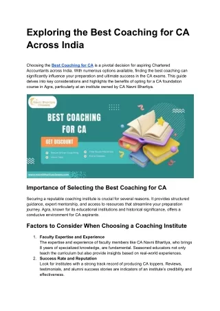Exploring the Best Coaching for CA Across India