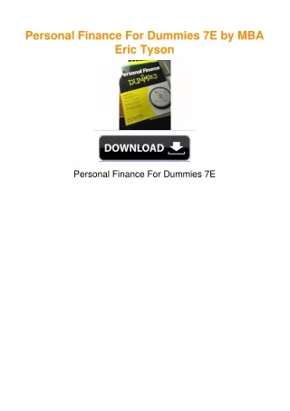 Personal Finance For Dummies 7E by MBA Eric Tyson
