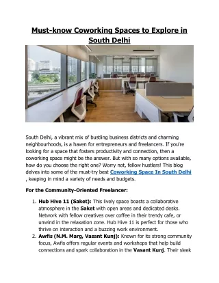 Must-know Coworking Spaces to Explore in South Delhi