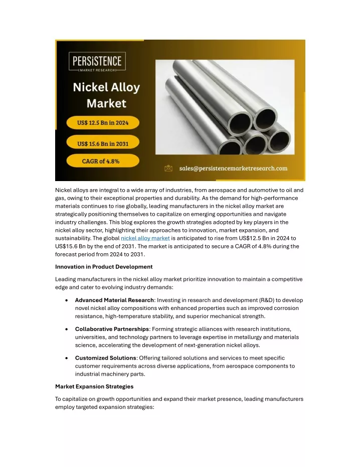 nickel alloys are integral to a wide array