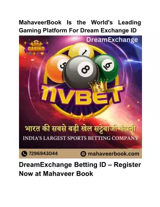 MahaveerBook Is the world's leading gaming platform for Dream Exchange ID