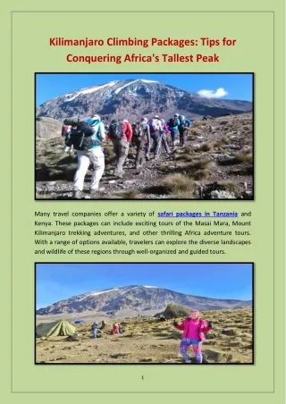 Kilimanjaro Climbing Packages Tips for Conquering Africa's Tallest Peak