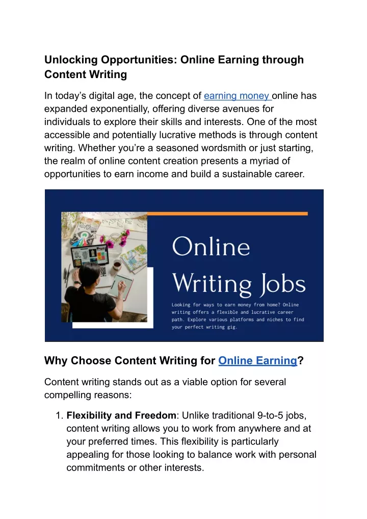 Ppt Unlocking Opportunities Online Earning Through Content Writing Ppt Unlocking Opportunities Online Earning Through Content Writing