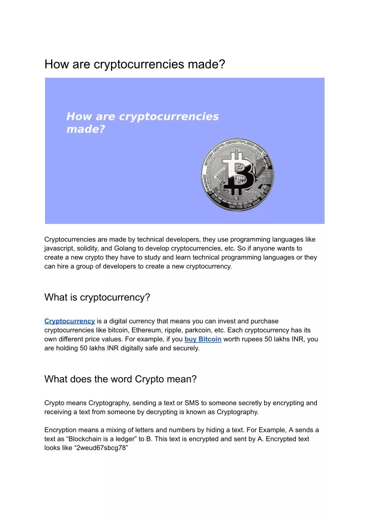 how are cryptocurrencies made