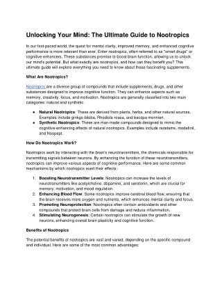 Unlocking Your Mind: The Ultimate Guide to Nootropics