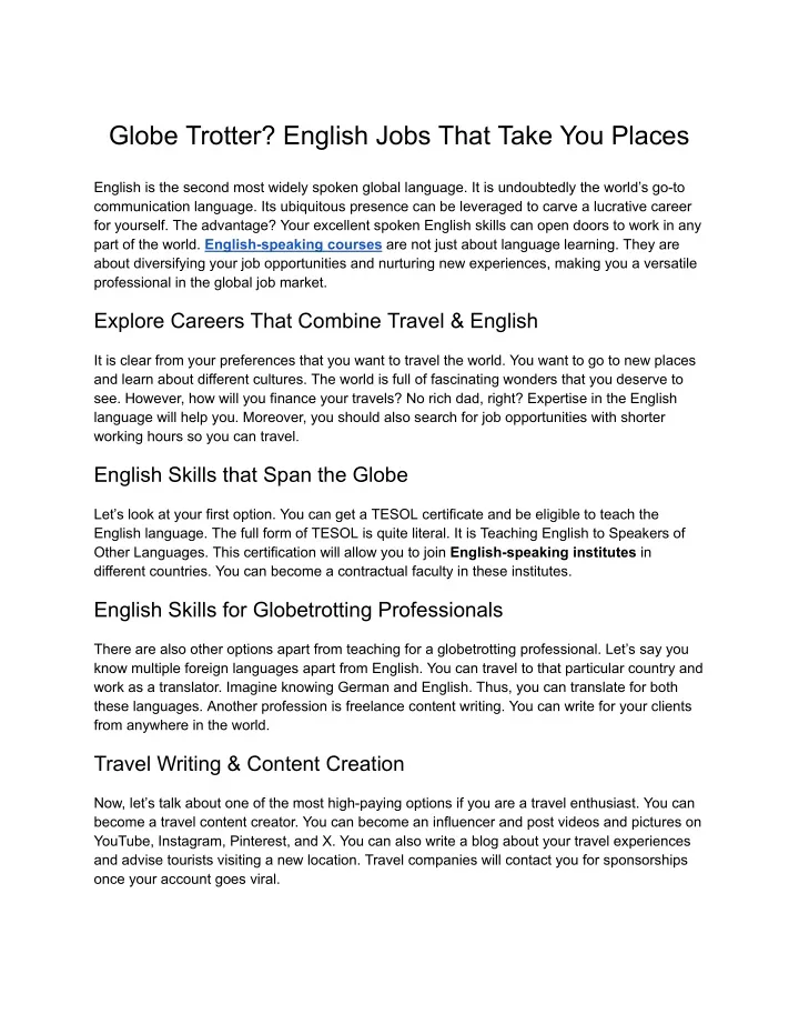 globe trotter english jobs that take you places