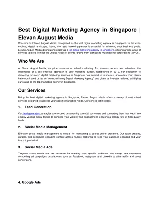 Best Digital Marketing Agency in Singapore | Elevan August Media