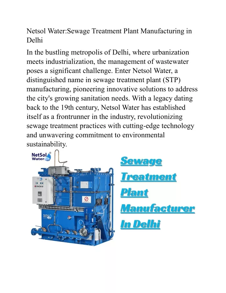 netsol water sewage treatment plant manufacturing