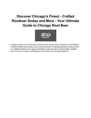 Discover Chicago's Finest_ Crafted Rootbeer Sodas and More - Your Ultimate Guide to Chicago Rootbeer