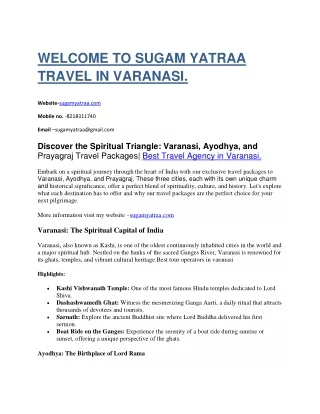 welcome to sugam yatraa travel in varanasi
