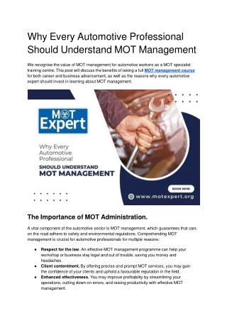 why every automotive professional should understand mot management