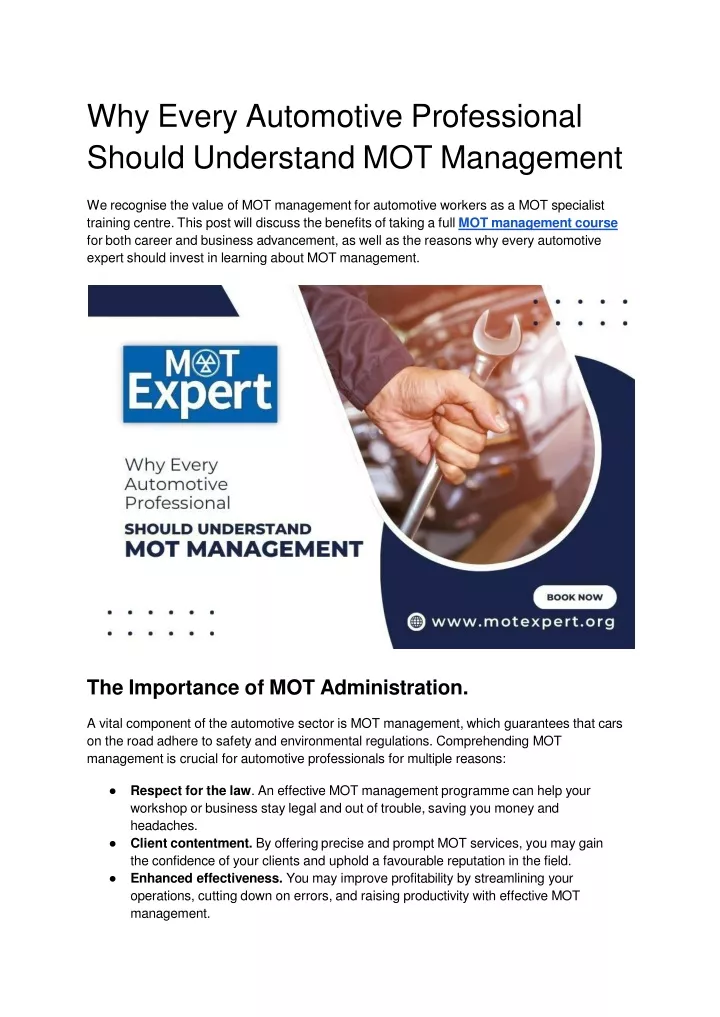 why every automotive professional should understand mot management