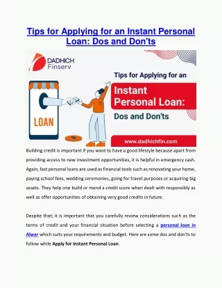 Tips for Applying for an Instant Personal Loan Dos and Don'ts