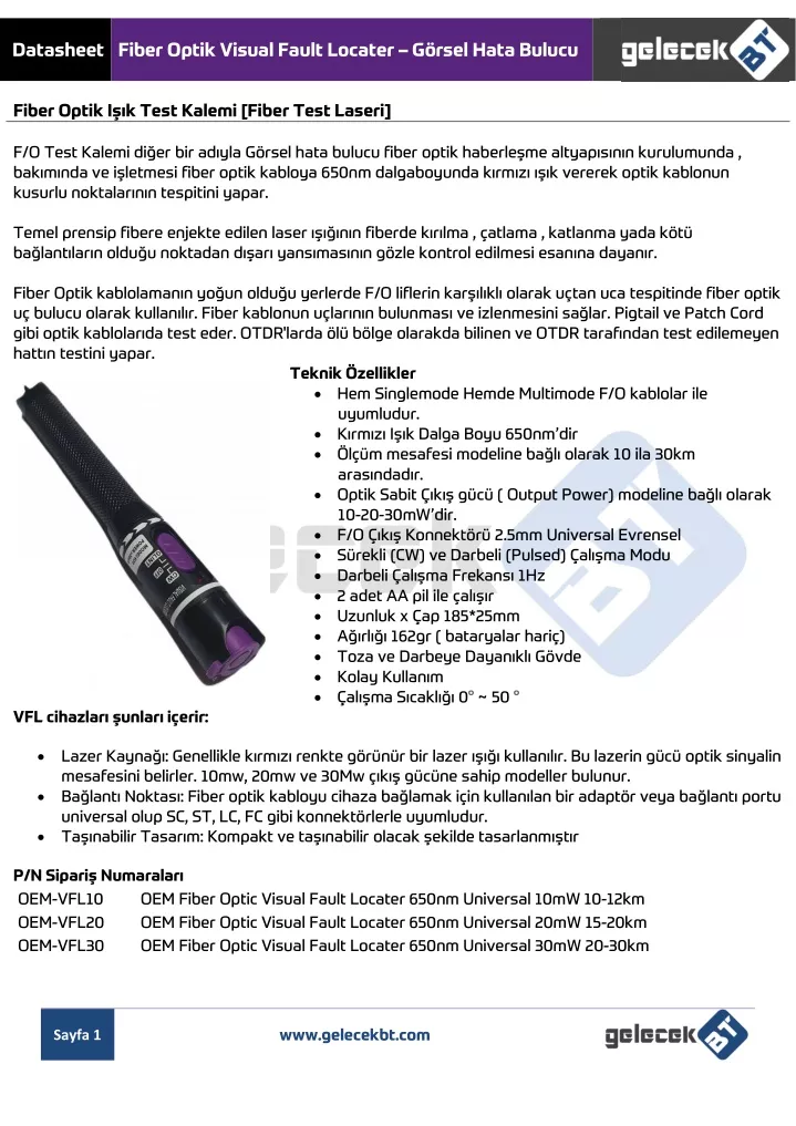 datasheet fiber optik visual fault locater g rsel