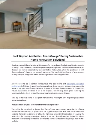 Look Beyond Aesthetics RenosGroup Offering Sustainable Home Renovation Solutions!