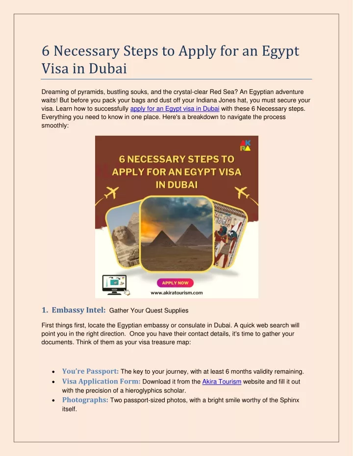 6 necessary steps to apply for an egypt visa