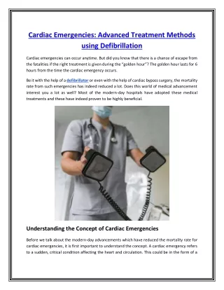 Cardiac Emergencies - Advanced Treatment Methods