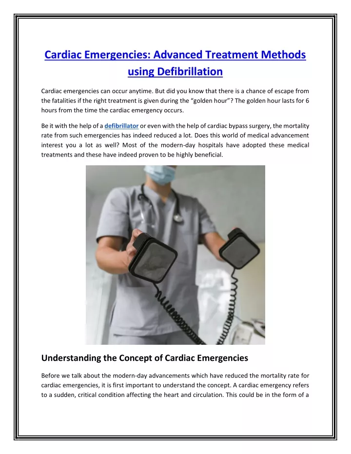 cardiac emergencies advanced treatment methods