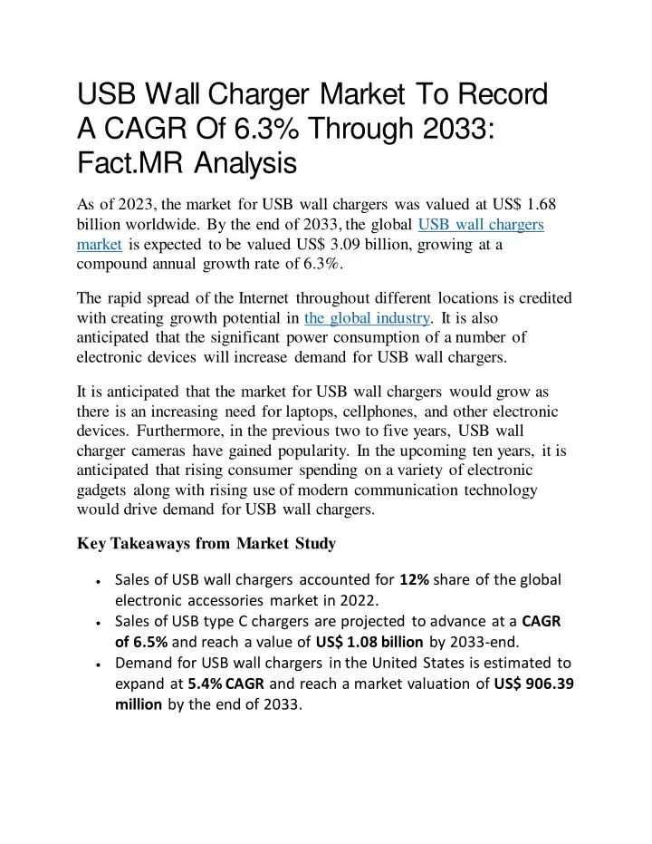 usb wall charger market to record a cagr