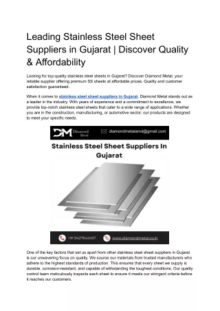 Leading Stainless Steel Sheet Suppliers in Gujarat _ Discover Quality & Affordability