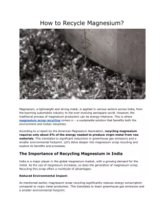 How to Recycle Magnesium?