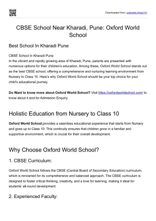 CBSE School Near Kharadi, Pune: Oxford World School