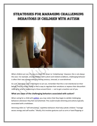 Strategies for Managing Challenging Behaviors in Children with Autism