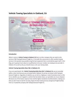 Vehicle Towing Specialists in Oakland