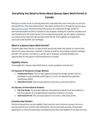 Everything You Need to Know About Spouse Open Work Permit in Canada