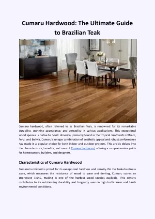 Cumaru Hardwood: The Ultimate Guide to Brazilian Teak