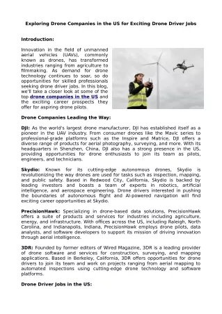 Exploring Drone Companies in the US for Exciting Drone Driver Jobs