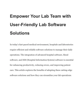 Empower Your Lab Team with User-Friendly Lab Software Solutions