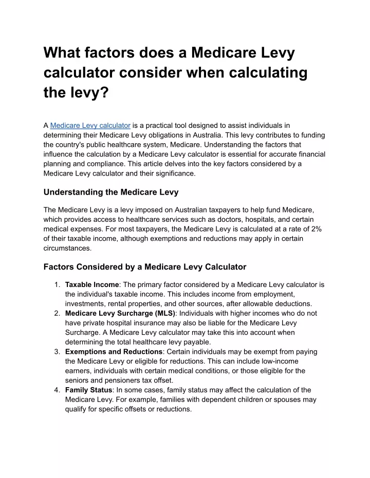 PPT - Medicare Levy calculator PowerPoint Presentation, free download ...