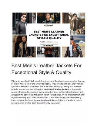 Best Men’s Leather Jackets For Exceptional Style & Quality