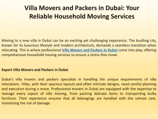 Villa Movers and Packers in Dubai Your Reliable Household Moving Services